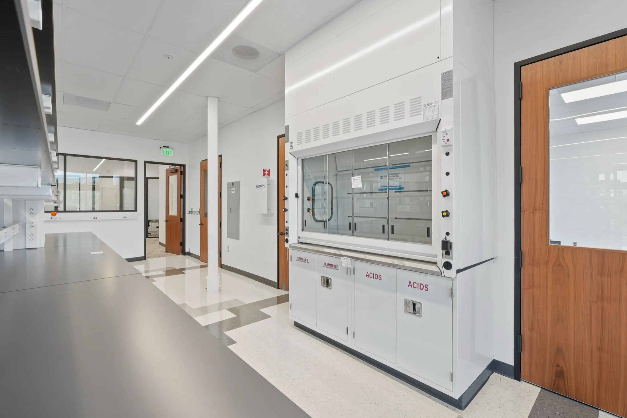Lab corridor with fume hood in Suite 150 at 4475 Executive Drive, San Diego