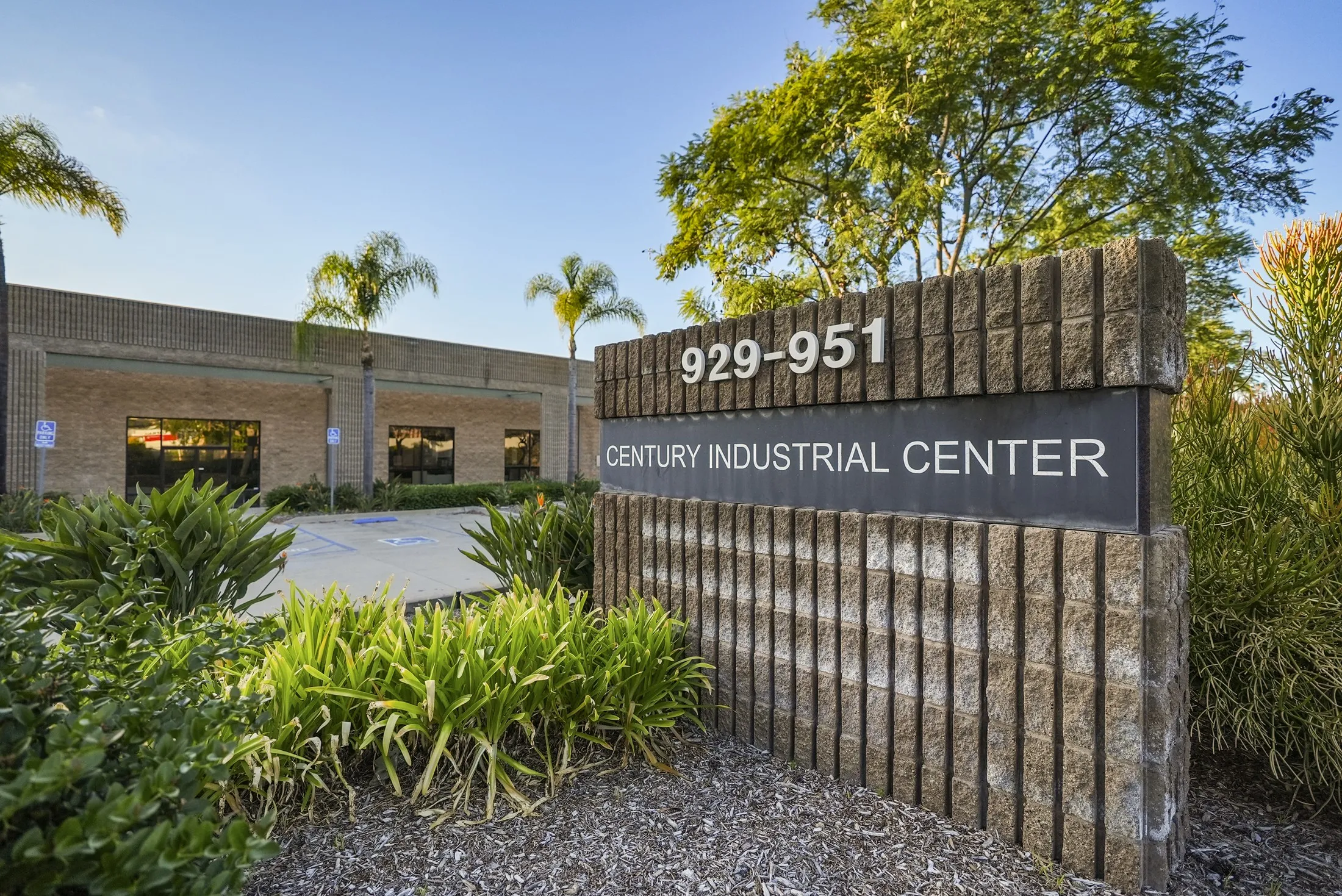 Monument sign for Century Industrial Center at 929-951 Poinsettia Avenue, Vista, California.