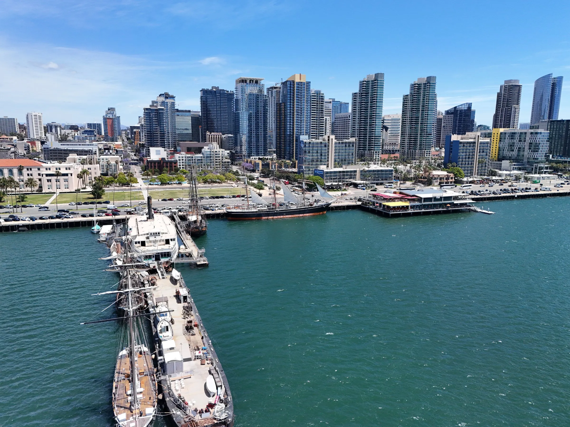 The Maritime Museum's ships on the Embarcadero, downtown behind them