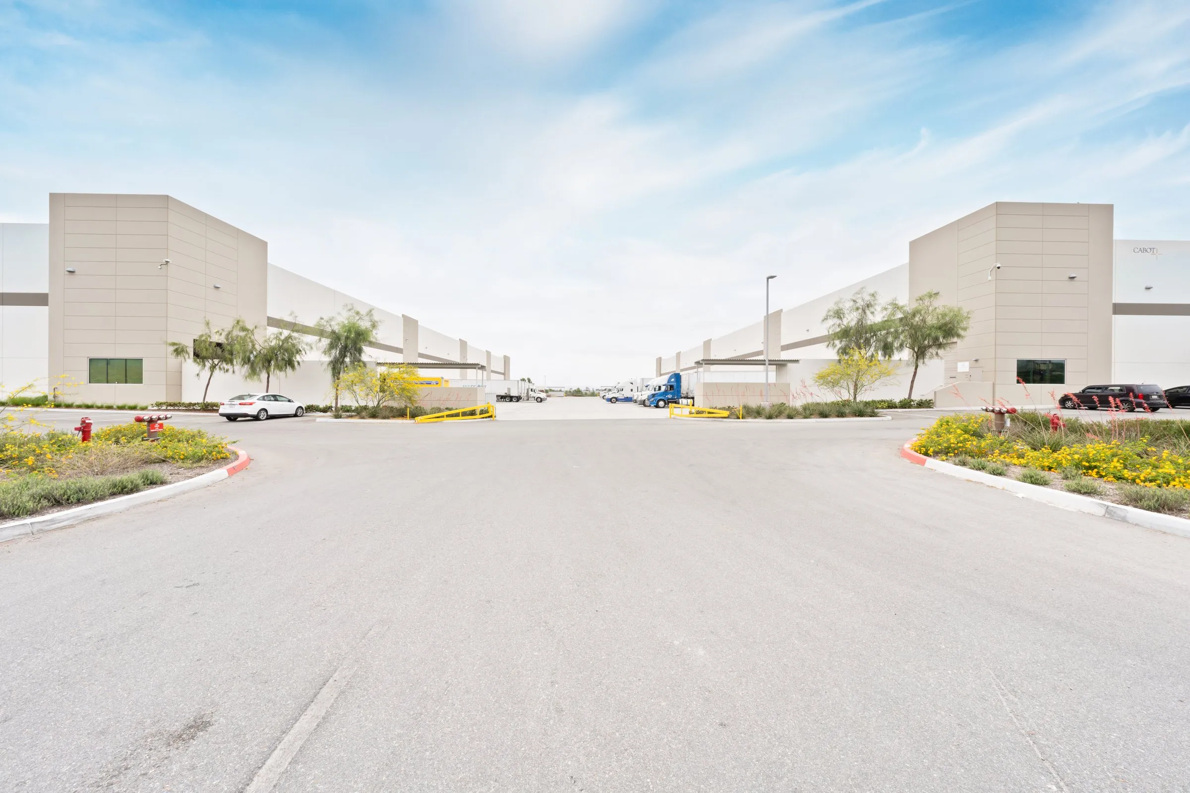 The truck court between the two buildings at 7707 and 7715 Paseo de la Fuente